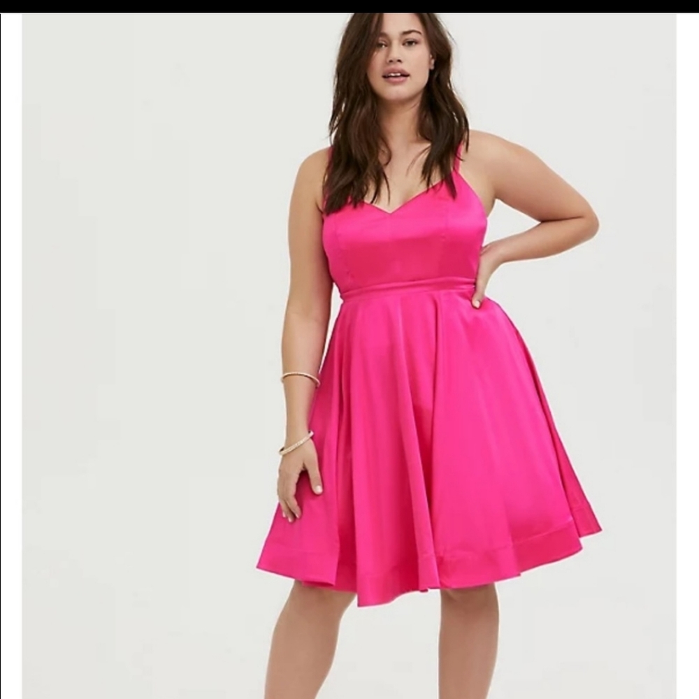 ISO only- Torrid special occasion hot pink satin skater dress. Size 26
